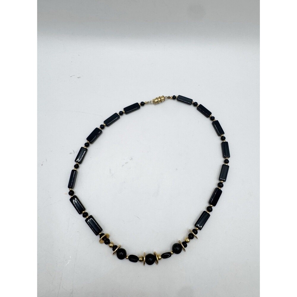 Vintage Black And Gold French Jet Glass Collar Necklace 14” - Picture 2 of 6